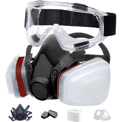 Maschera antipolvere 18 in 1, maschera per pittura, riutilizzabile con filtro antipolvere, maschera antigas respiratoria con filtro per verniciatura a spruzzo, edilizia, prodotti chimici, fai da te, n (1/5)