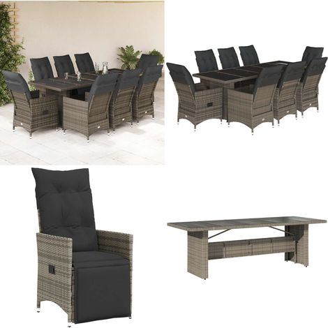 9-tlg. Garten-Bistro-Set mit Kissen Grau Poly Rattan - Gartenmöbel - Lounge Sessel - Outdoor Möbel - Rattan Gartenmöbel - Bistro Set - Home & Living (1/5)