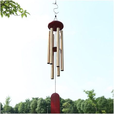 Carillon éolien à 6 tubes – Idéal pour le jardin, la terrasse et la maison. Doré (1/4)