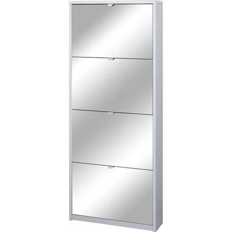 Scarpiera 4 Ante con Specchio 63x154x18 cm Bianco Fiammato (1/2)