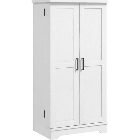Buffet cuisine crème grain de bois, 60l x 40P x 120H cm, armoire 5 niveaux, portes, étagères réglables (1/5)