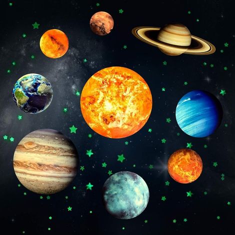 pegatinas luminosas: planetas y estrellas luminosas, sistema solar, planetas fluorescentes, pegatinas de pared, pegatinas decorativas para techos en habitaciones infantiles. (1/5)