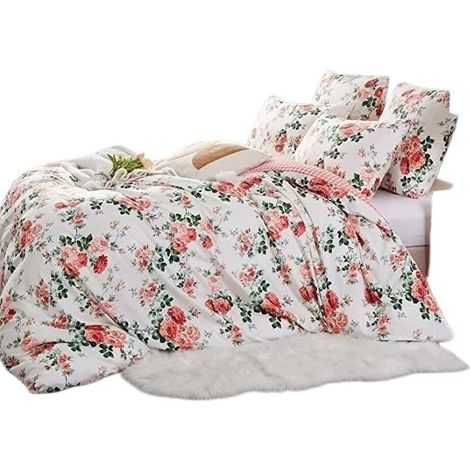 Housse de couette en microfibre 200x200 cm, motif floral rouge et blanc, 2 taies d'oreiller 65x65 cm (1/5)