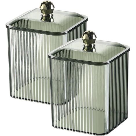 2 Porte-coton-tige, Conteneur PET vert transparent avec couvercle anti-poussière pour salle de bain et salon (1/5)