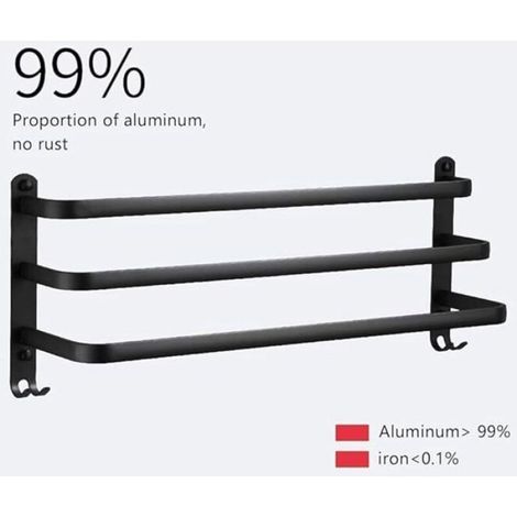 Porte-Serviettes - 3 Niveaux - 60 Cm - Aluminium - Étanche - Noir - 1 Pièce (1/5)