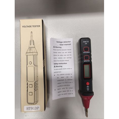 Stylo détecteur de tension, testeur d'électricité 12300 V CA, détecteur de tension sans contact (NCV), mesure de séquence de phase, lampe torche et écran LCD. (1/5)