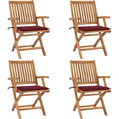 Sillas de jardín plegables 4 uds madera maciza teca con cojines