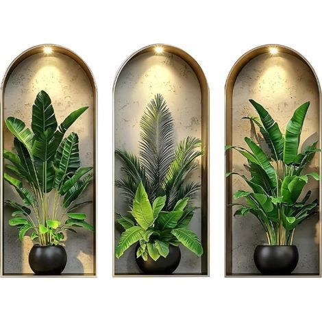 Set of 3 wall stickers, 3D plant motifs, decorative vinyl stickers, modern art wall stickers, for living room, kitchen, bedroom (1/5)