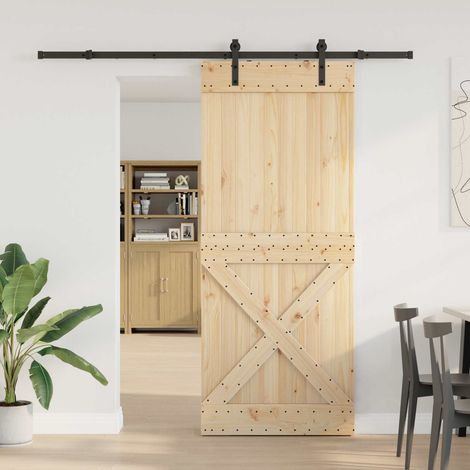 Puerta Corredera  Natural y negro 95 x 210 cm (213,5 cm)