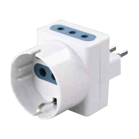 Adattatore Triplo Schuko Bivalente 10A Ideal Star 2P con T 1 Presa Schuko