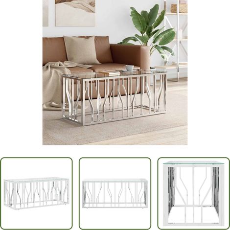 Table d'appoint - Table basse 110x45x45 cm acier inoxydable et verre (1/5)
