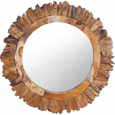 Miroir mural-Miroir suspendu 60 cm Teck Rond 550483 (1/5)