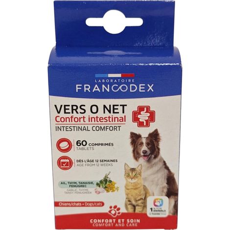 Vers O Net 60 comprimés Confort Intestinal Pour chiens et Chats - Francodex