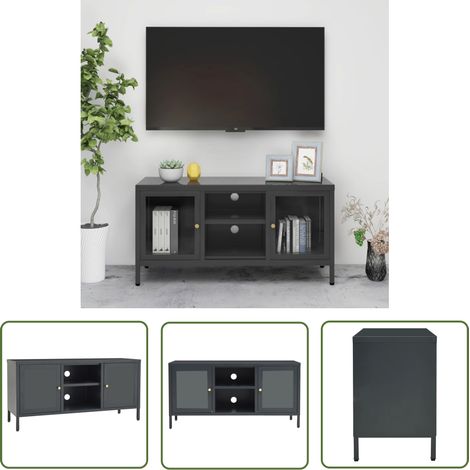 The Living Store TV-Schrank Anthrazit 105x35x52 cm Stahl und Glas - Fernsehschränkchen - TV-Stand - Wohnzimmerschrank - Sideboard - Aufbewahrungsschrank (1/5)