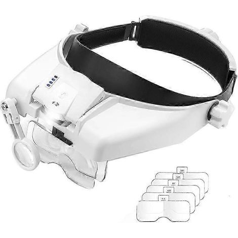 Loupe frontale avec éclairage, compatible avec les travaux de précision, équipée de 5 lentilles et de deux lampes LED. WHBYV (1/4)