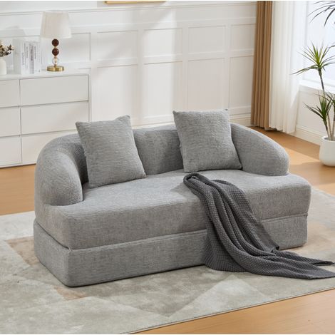 Divano letto 2 posti 157x84x65 cm grigio chiaro, con 2 cuscini, tessuto chenille MEUBLIV (1/5)