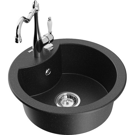 Mexen Diego 1-Becken-Granit-Spüle mit Mischbatterie Carla, Schwarz/Silbermetallic - 6512-73-670700-0