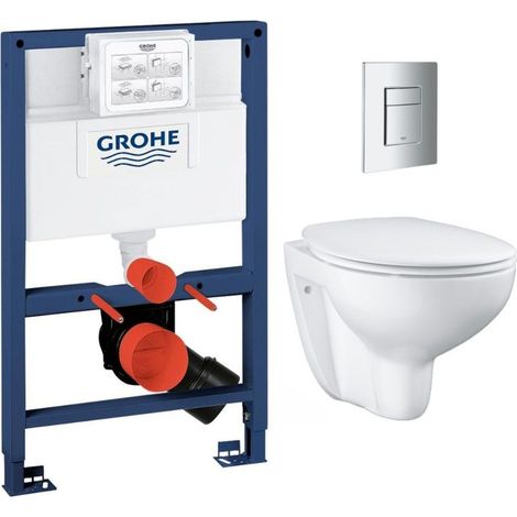 Grohe Pack bastidor Rapid SL + taza Bau sin brida + asiento SoftClose + tapa cromada (RapidSL082-Bau-1)