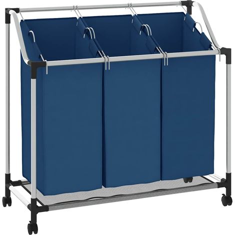 Wäschesortierer mit 3 Taschen Blau Stahl vidaXL