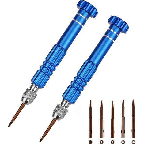 2 Pièces Ensemble de Mini Tournevis 5 en 1, Jeu de Petits Tournevis en Alliage D'aluminium, Jeu de Tournevis pour Lunettes, pour Lunettes de Soleil, Montre, Bijoux, D'outils de Réparation D'ordinateur (1/5)