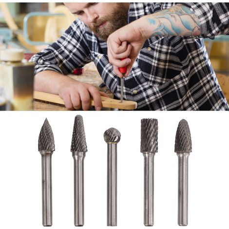 Ensemble de 5 pièces comprenant un porte-outil pour meuleuse, une fraise rotative à ébavurer en carbure de tungstène de 6 mm (1/4 pouce) et une pointe de 6 mm (1/4 pouce). (1/5)