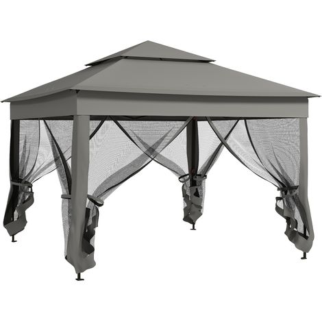 3 x 3(m) Pop Up Gazebo, Double-roof Garden Tent with Netting and Carry Bag, Party Event Shelter for Outdoor Patio, Dark Grey