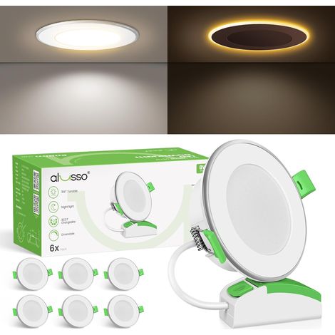 Spot LED Encastrable 7W 230V Dimmable, 3000K 4000K 6500K Couleur Réglable Spot Salle de Bain IP65, Extra Plat 29mm Spot Plafond, Lot de 6, Rond Blanc (1/5)