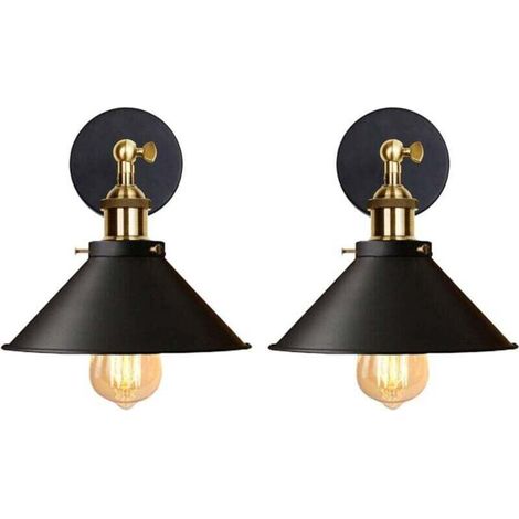 Lot de 2 Applique Murale Industrielle Lampe de Plafond de Style Edison Métal Plafonnier Rétro avec Rotation à 180 Degrés - 220mm, Noir (sans ampoules) (1/4)
