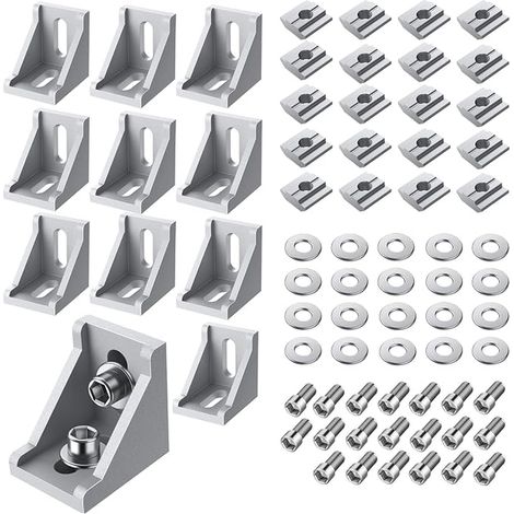 Staffe di montaggio Serie 3030 30 x 40 x 40 mm per profili con scanalatura da 8 mm, staffa ad angolo retto in alluminio con bulloni di fissaggio M6 x 16 mm (1/4)