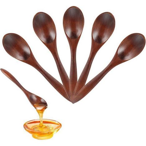 Cuillère En Bois - Noix De Noyer - 14 5 Cm - Pour Miel Café Thé Confiture - Lot De 5 (1/4)