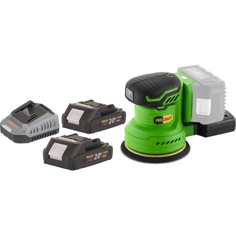 Procraft PX20BLbb Akku Exzenterschleifer 20 V 125 mm Brushless + 2x Akku 2,0 Ah + Ladegerät
