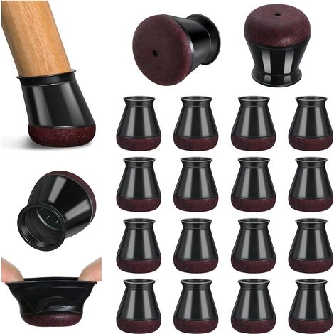 16 PCS housse de protection de jambe de chaise, housse de pied de chaise épaissie, table ronde et coussin de pied de chaise, Silent housse de jambe de tabouret résistant à l'usure (noir, 14 - 19mm) (1/4)