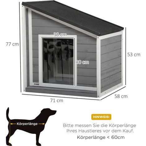 Niche pour chien en bois massif, résistante aux intempéries, toit en asphalte, 71 cm x 58 cm x 77 cm, gris et blanc (1/5)