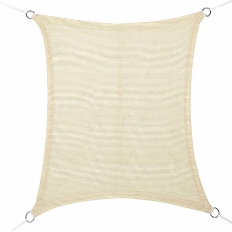 Quadratisches 3x4m Sonnensegel mit Seil aus Polyethylen mit beigen Edelstahlringen