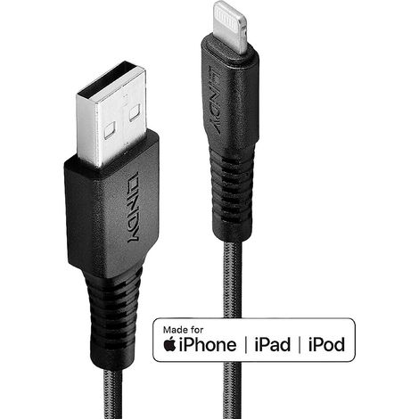 LINDYUSB Heavy Duty Ladekabel USB Typ A zu Lightning, 0.5m