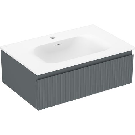 Mexen Rivel Badezimmerschrank 70 cm mit Waschbecken Vela, 1 Schublade, geriffelt, Grafit matt/Weiß matt - 91A20-07023-1-BF66-W2