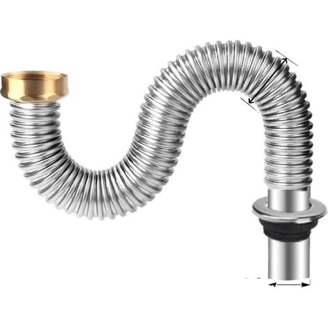 Tuyau d’évacuation flexible en acier inoxydable 304 pour lavabo, siphon anti-odeur pour vasque de salle de bain (1/4)