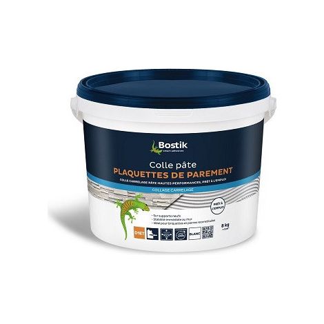 Bostik – Colle plaquette de parement en pâte 8kg – Pour murs intérieurs/extérieurs – Compatible avec supports plâtre, béton, bois