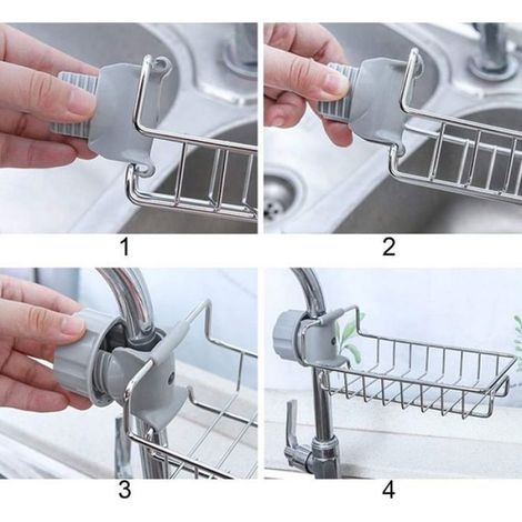 Support Évier de Cuisine en Acier Inoxydable - Panier d'Égouttage & Organiseur Éponge pour Robinet Compact - 1 Pièce (1/5)