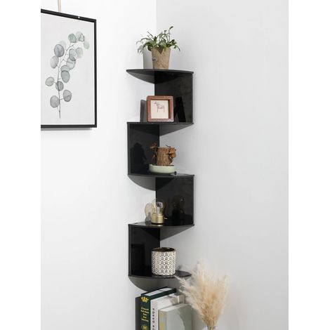 (Étagère d'angle MS6740) Étagère d'angle en PVC imitation bois, étagère de rangement style bohème, décoration murale flottante, style esthétique (1/5)