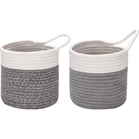 Sea Team Paquet 2 paniers Suspendus Corde Coton Petit Panier Rangement tissé 6,7 Pouces, Sac Suspension pour vélo, jardinière Tissu, Pot, Mur, Organisateur Porte pour clés, Portefeuilles