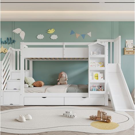 Etagenbett Kinderbett 90x200 mit Rutsche Stauraum HAVRYA (1/5)