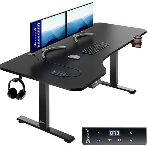 CASARIA® Höhenverstellbarer Schreibtisch mit Tischplatte Elektrisch LCD- Display 73-118cm Stahlgestell Büro Gaming Computertisch 160cm Mattschwarz (1/5)