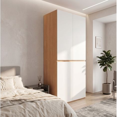 Armario ropero alto blanco con 4 puertas, barra y 3 cajones con joyero, 90 x 50 x 200 cm, para dormitorio, recibidor u oficina – CHICFURN, almacenaje ordenado (1/5)