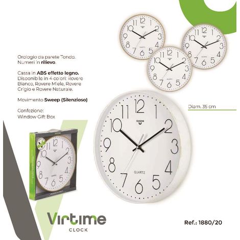 1 Pezzo Orologio da Parete Effetto Legno Fondo Bianco 35 cm 4 Colori (1/2)