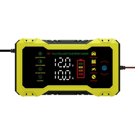 Chargeur de batterie de voiture avec affichage LED, charge rapide intelligente 12 V, protection contre la surcharge, convient aux voitures, motos et bateaux.