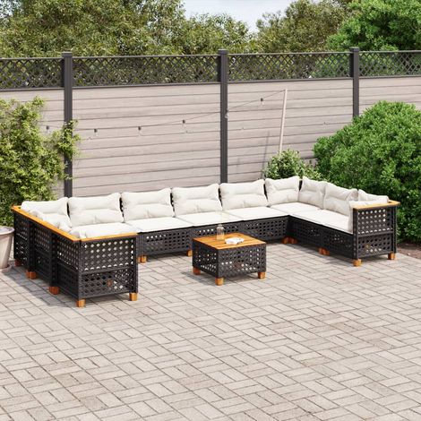 11-tlg. Garten-Sofagarnitur mit Kissen Schwarz Poly Rattan vidaXL