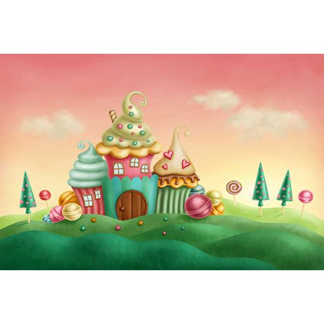 Papier peint panoramique chambre enfant château multicolore | Tapisserie panoramique chambre fille | Papier peint panoramique original chambre bébé - 267 x 400 cm (4 pièces) (1/2)