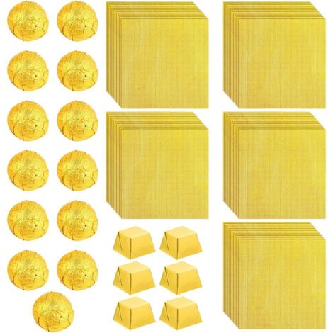 Set mit 300 goldenen Bonbonpapierchen – 8 x 8 cm – Quadratische Bonbonformen aus Aluminium – Zum Verpacken von Süßigkeiten und Schokolade – Für Partys, Hochzeiten, Geburtstage (1/3)