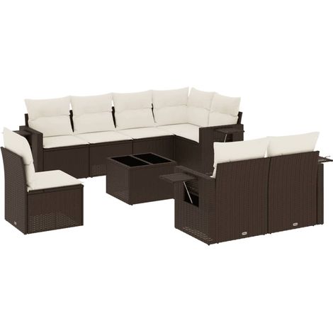 Maison Exclusive - Set Divani da Giardino 9pz con Cuscini Marrone in Polyrattan (1/3)